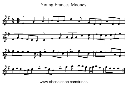 Young Frances Mooney - staff notation