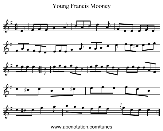 Young Francis Mooney - staff notation