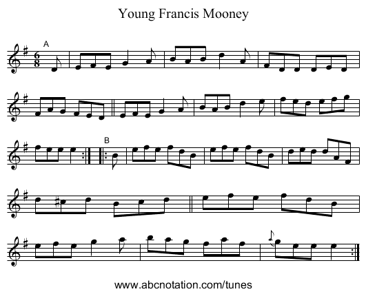 Young Francis Mooney - staff notation
