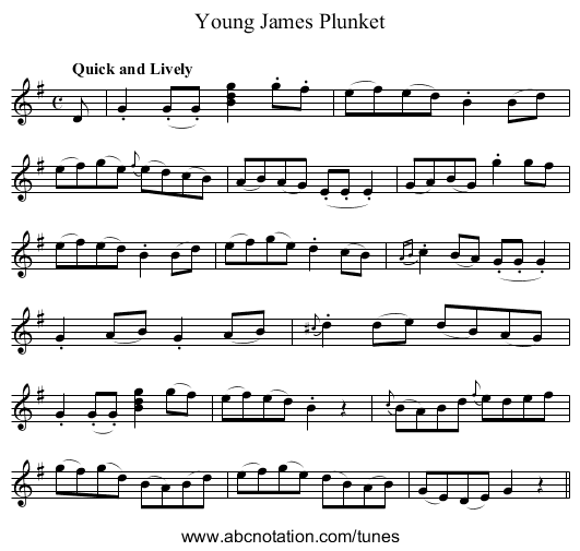 Young James Plunket - staff notation