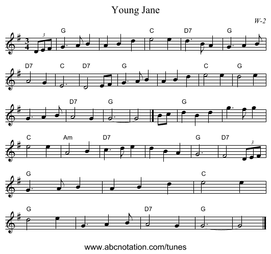 Young Jane - staff notation