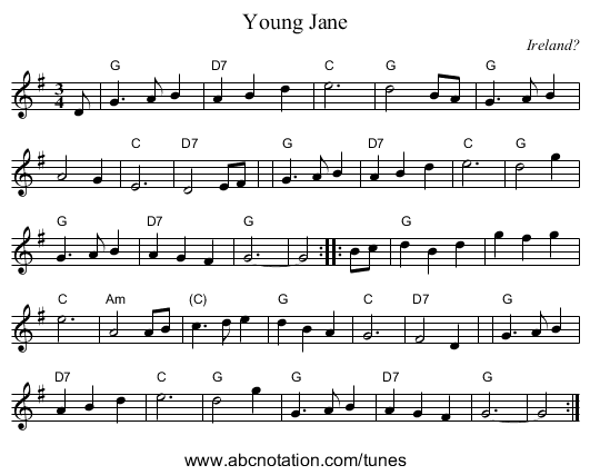 Young Jane - staff notation