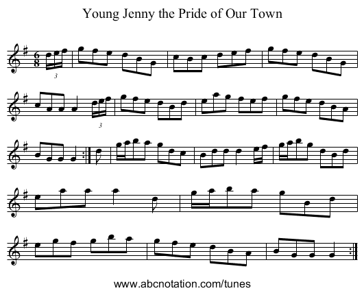 Young Jenny the Pride of Our Town - staff notation