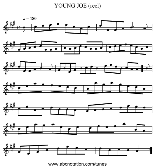 YOUNG JOE (reel) - staff notation