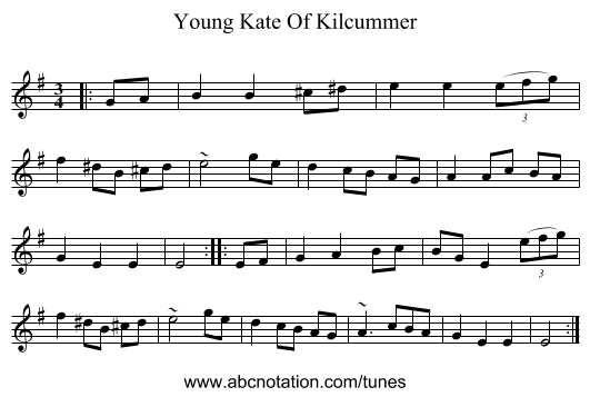 Young Kate Of Kilcummer - staff notation