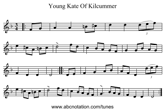Young Kate Of Kilcummer - staff notation