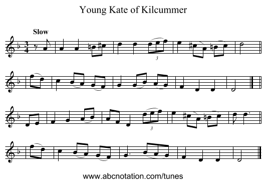 Young Kate of Kilcummer - staff notation