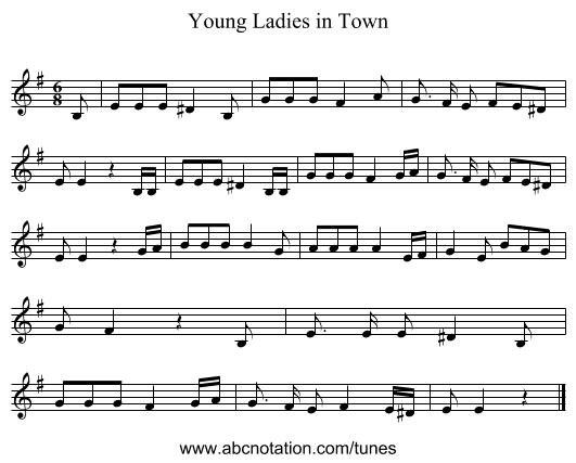 Young Ladies in Town - staff notation
