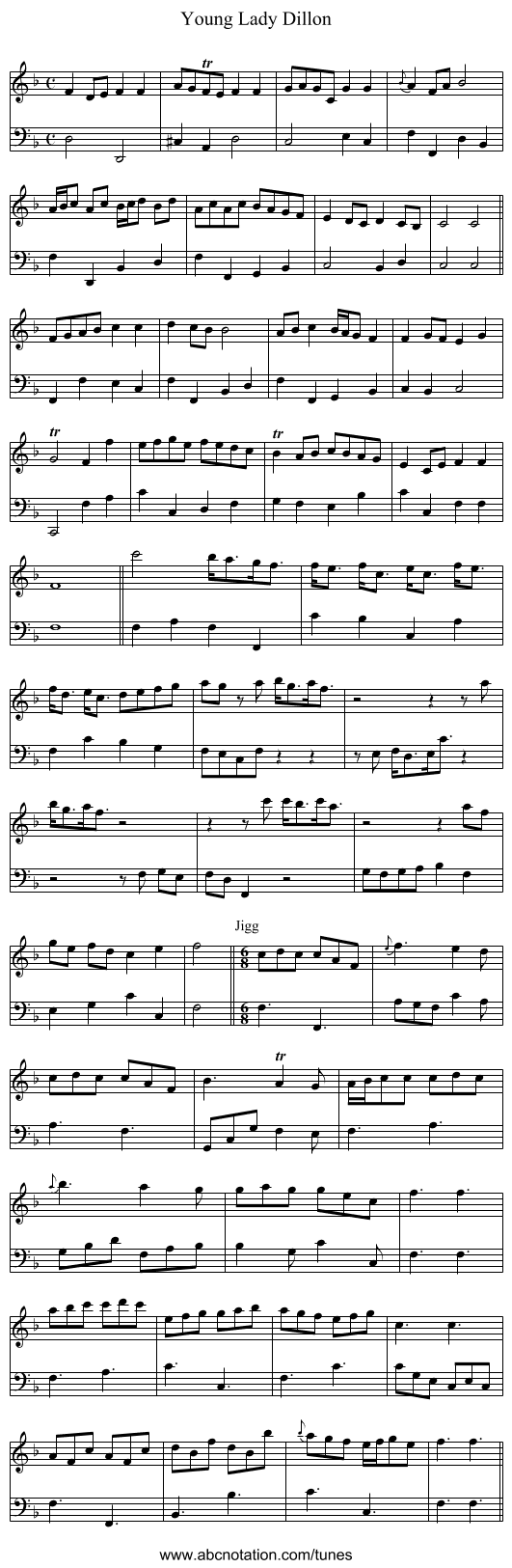 Young Lady Dillon - staff notation