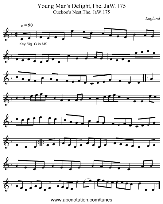 Young Man's Delight,The. JaW.175 - staff notation