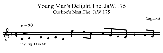 Young Man's Delight,The. JaW.175 - staff notation