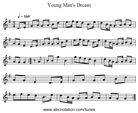 Young Man's Dream - staff notation