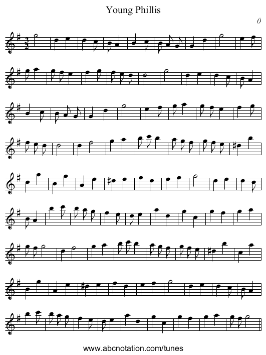 Young Phillis - staff notation