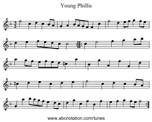 Young Phillis - staff notation