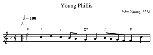 Young Phillis - staff notation