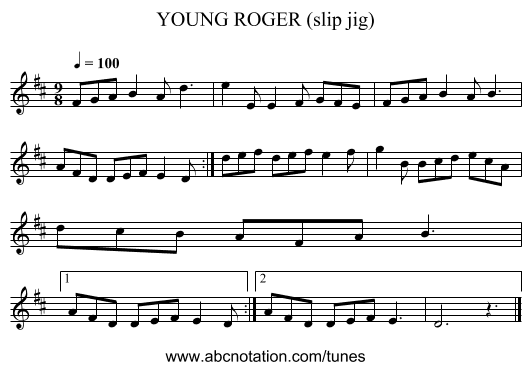 YOUNG ROGER (slip jig) - staff notation