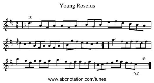 Young Roscius - staff notation