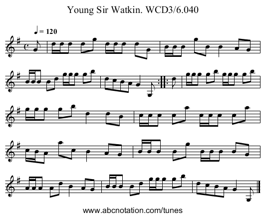 Young Sir Watkin. WCD3/6.040 - staff notation
