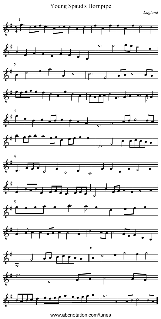 Young Spaud's Hornpipe - staff notation