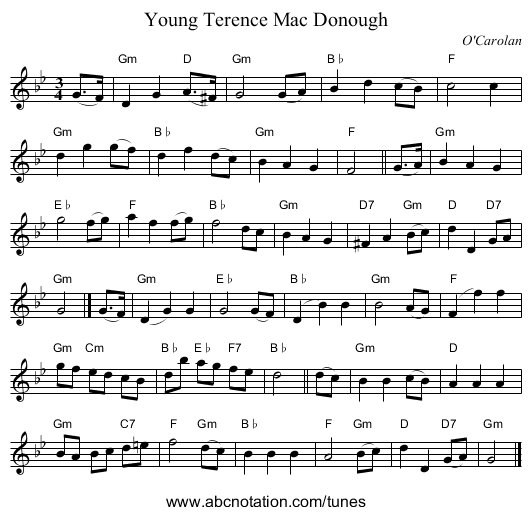 Young Terence Mac Donough - staff notation