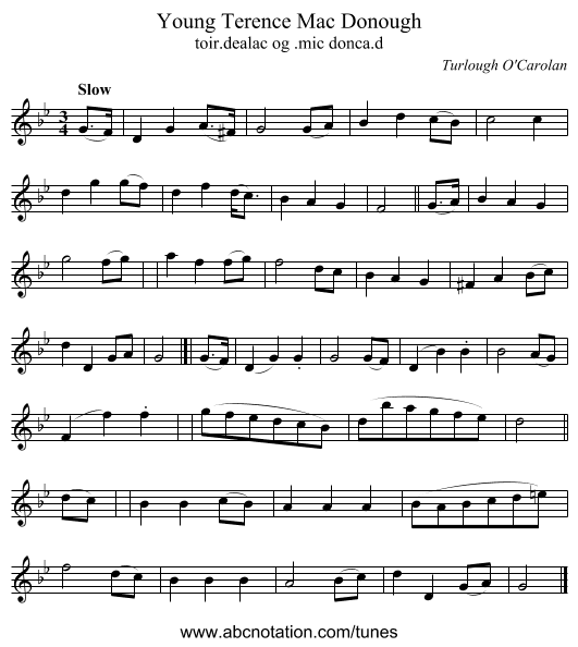 Young Terence Mac Donough - staff notation