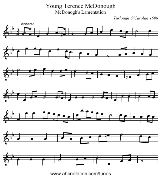Young Terence McDonough - staff notation