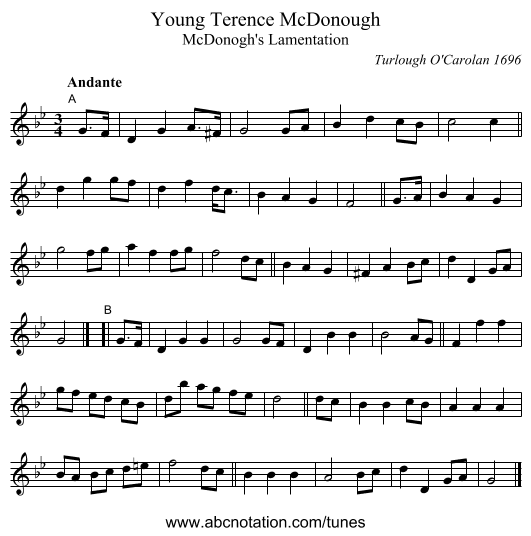 Young Terence McDonough - staff notation