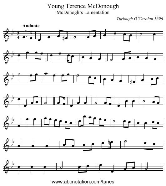 Young Terence McDonough - staff notation