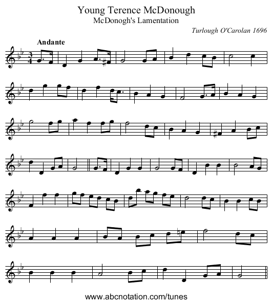 Young Terence McDonough - staff notation