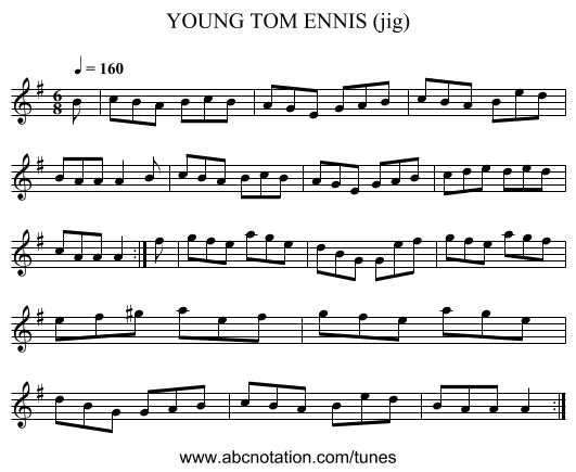 YOUNG TOM ENNIS (jig) - staff notation