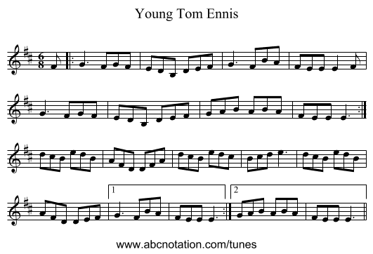 Young Tom Ennis - staff notation