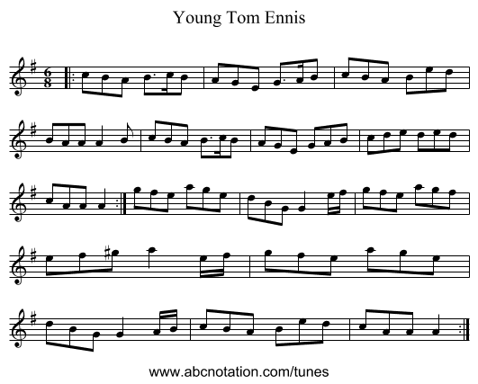 Young Tom Ennis - staff notation