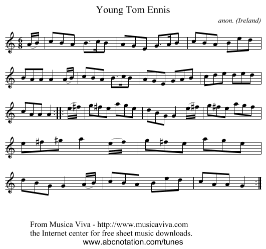Young Tom Ennis - staff notation