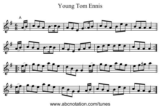 Young Tom Ennis - staff notation
