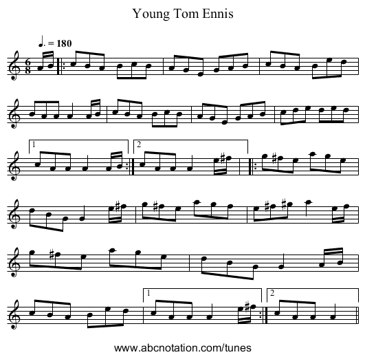 Young Tom Ennis - staff notation