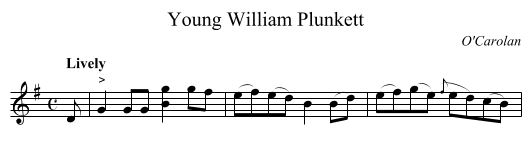 Young William Plunkett - staff notation