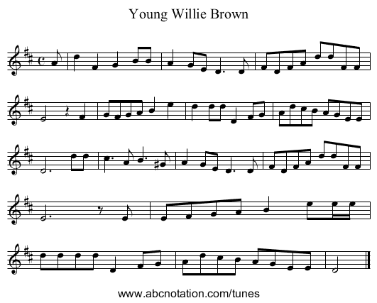 Young Willie Brown - staff notation