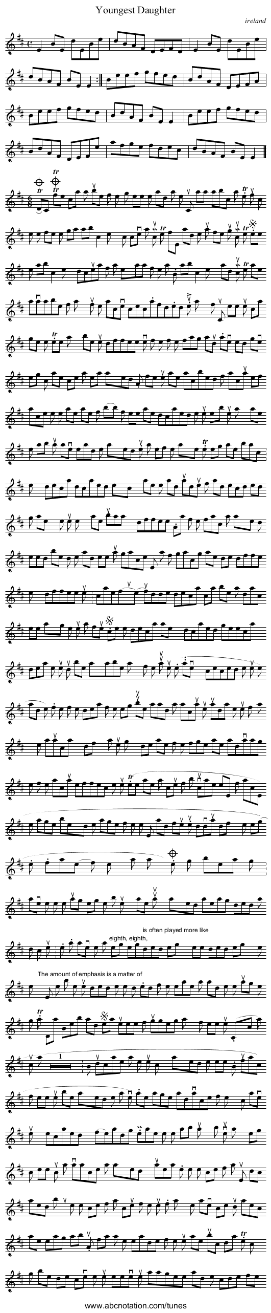 Youngest Daughter - staff notation