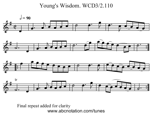 Young's Wisdom. WCD3/2.110 - staff notation
