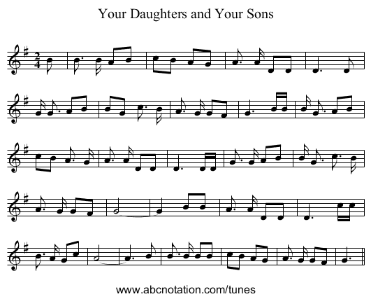 Your Daughters and Your Sons - staff notation