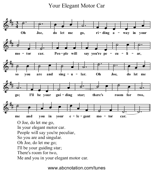 Your Elegant Motor Car - staff notation