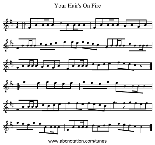 Your Hair's On Fire - staff notation