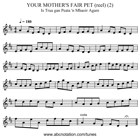 YOUR MOTHER'S FAIR PET (reel) (2) - staff notation