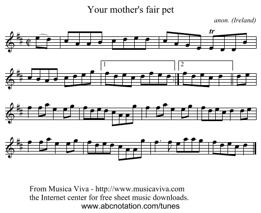 Your mother's fair pet - staff notation