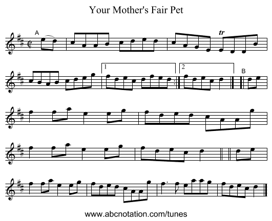 Your Mother's Fair Pet - staff notation