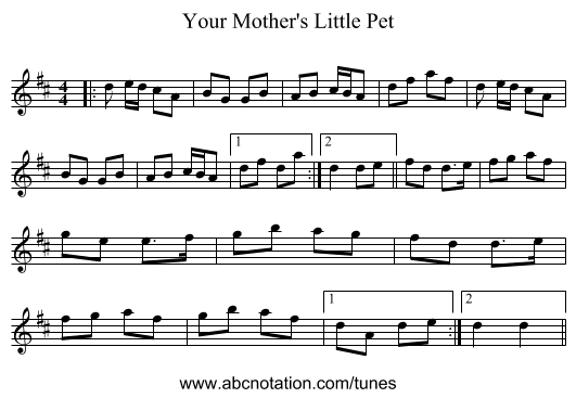 Your Mother's Little Pet - staff notation
