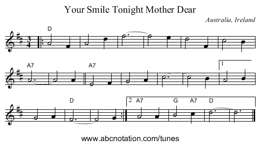 Your Smile Tonight Mother Dear - staff notation