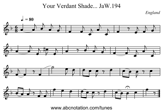Your Verdant Shade... JaW.194 - staff notation