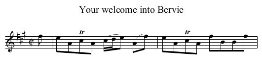 Your welcome into Bervie - staff notation