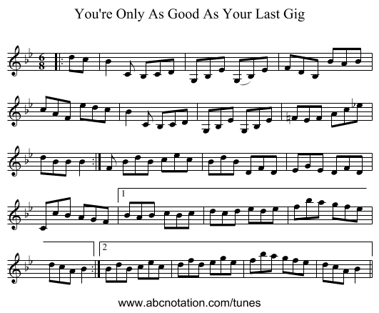 You're Only As Good As Your Last Gig - staff notation